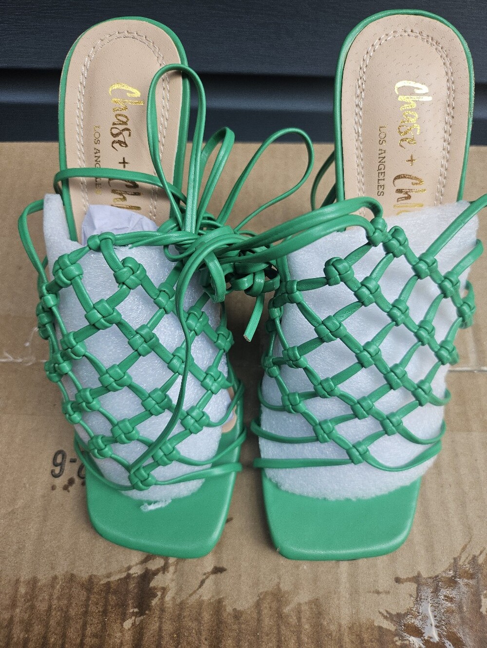 Elle Green Braided Strappy Slide Heels
